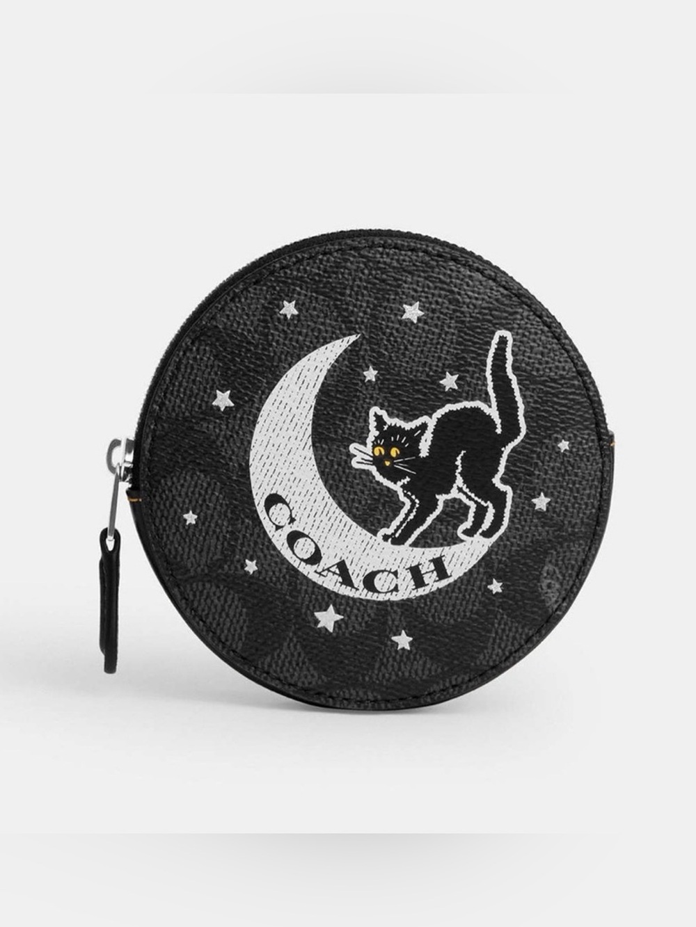 S COACH Coin Case In Signature Canvas With Halloween Cat Graphic